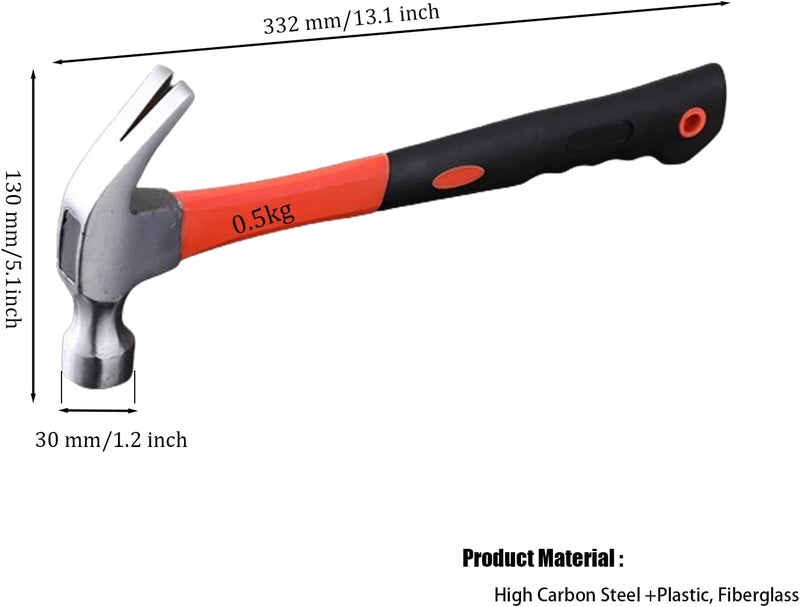 CTrowelpro 3 PCS 16oz Claw Hammer with Fiberglass Handle,Carbon Steel Nailing Hammer,Framing Hammer with Rip Claw,Anti-Vibration Grip - Image 2